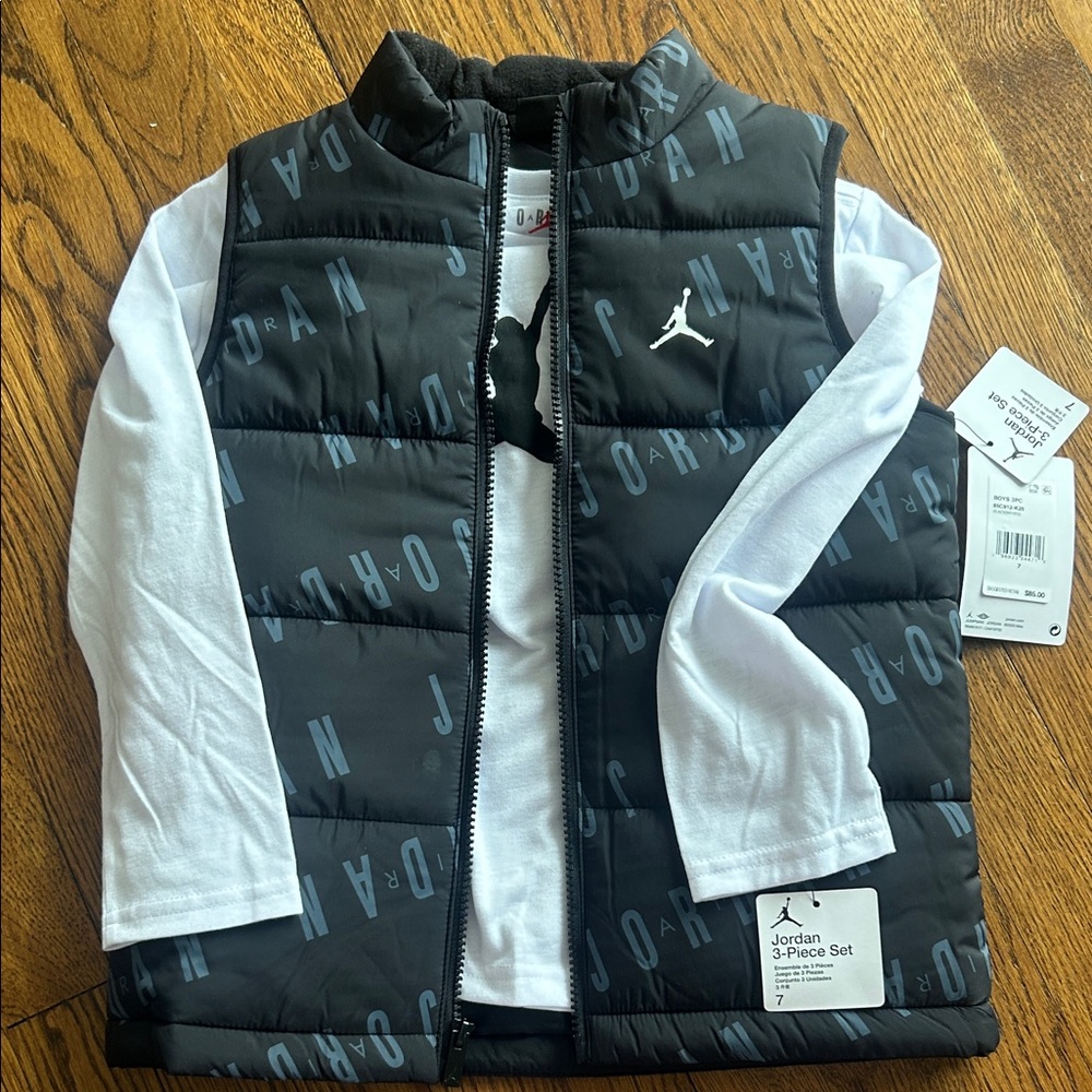 Jordan Black and Gray Puffer Vest with White Shirt